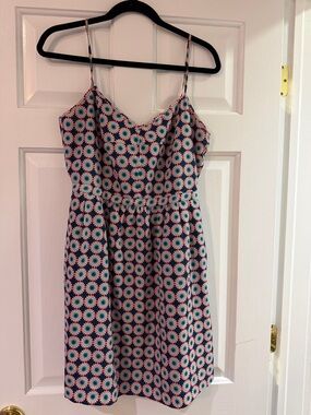 J. Crew Blue and Pink Daisy Print Spaghetti Strap Mini Dress